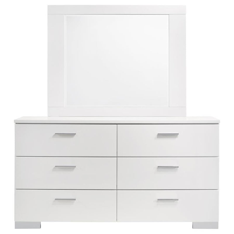 Felicity - 6-Drawer Wood Dresser With Mirror - White High Gloss