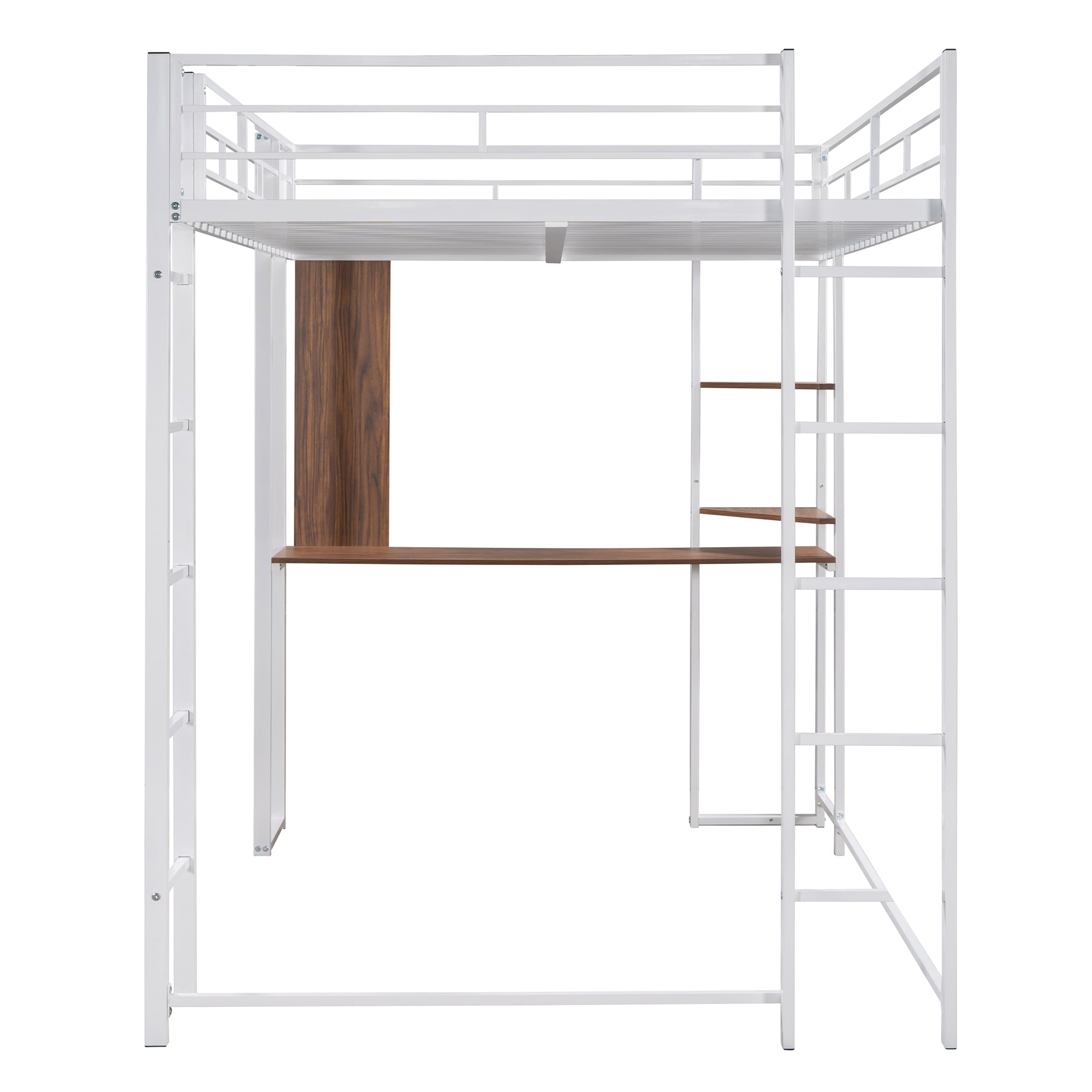 Full Size Metal Loft Bed with 2 Shelves and one Desk ,White (Old SKU: LP000191AAK ) - Atlantic Fine Furniture Melbourne FL