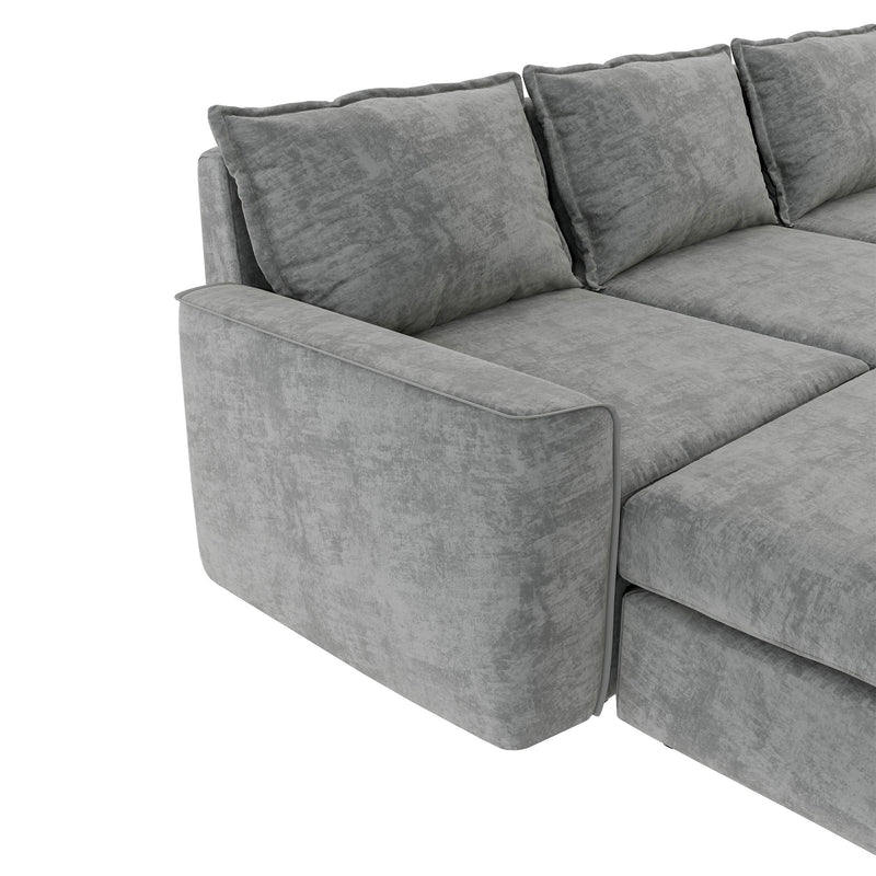 Chenille Modular Sectional Sofa, U Shaped Reversible Couch, Free Combination, 6 Seat Sleeper Sofa Bed With Ottoman, Convertible Oversized Indoor Furniture For Living Room - Gray