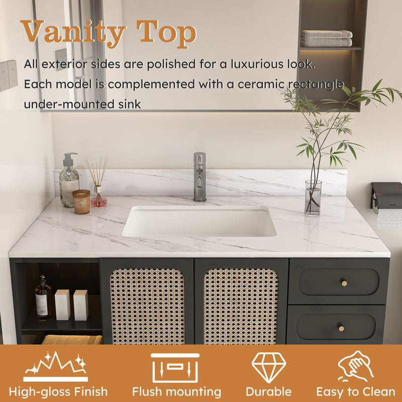 Bianco Carrara Venato Elegant Marble Vanity Top, Bathroom Vanity With Undermount Sink, Sintered Stone