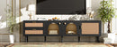 Rattan TV Stand With 3 Cabinets & 2 Drawers, Rattan-Inspired Media Console Table For Tvs Up To 80'', LED Light Entertainment Center, TV Cabinet For Living Room - Black