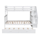 Bunk Bed With Twin Size Trundle, Storage And Guard Rail For Bedroom