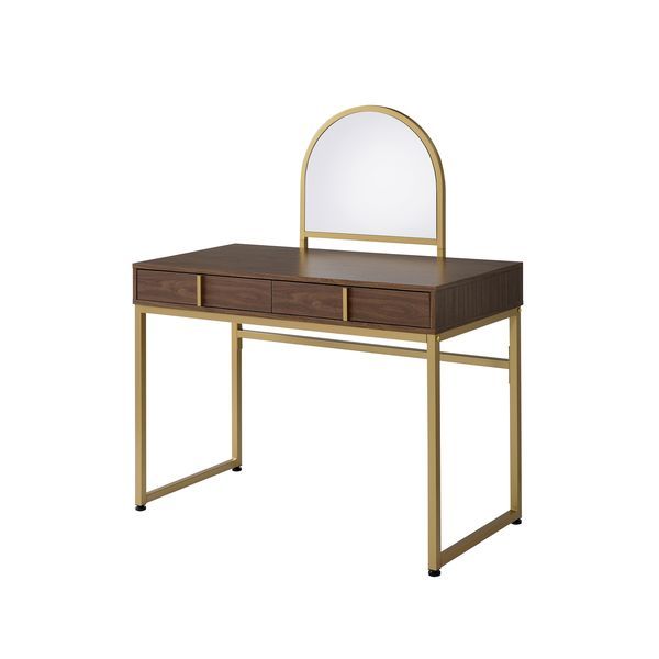 Coleen - Vanity Desk - Walnut & Gold Finish - 50" - Atlantic Fine Furniture Inc