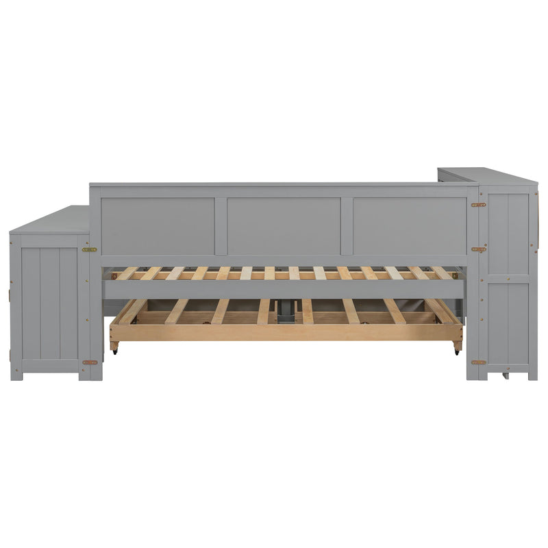 Daybed With Storage Shelves, Drawers, Trundle, Charging Station, LED Light, Desk And Cabinet