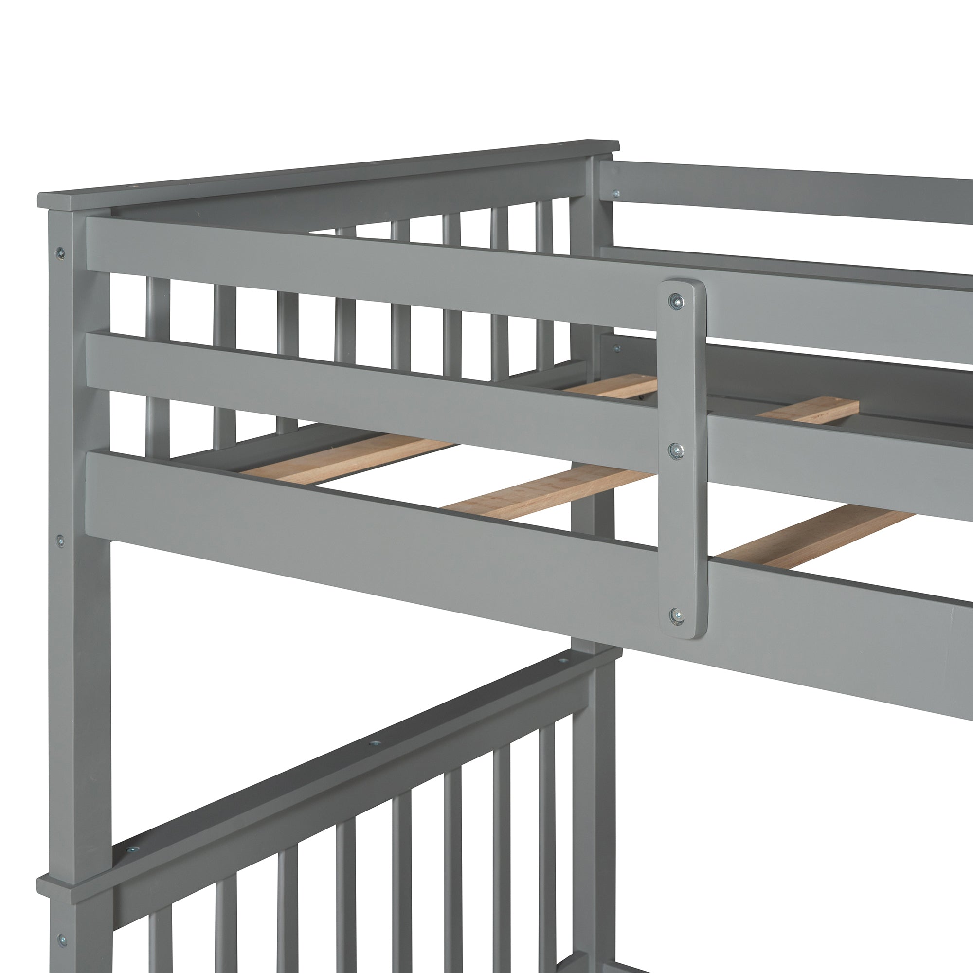 Twin-Over-Twin Bunk Bed with Ladders and Two Storage Drawers (Gray)(LT000265AAE) - Atlantic Fine Furniture Melbourne FL