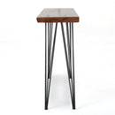 Modern Industrial Breakfast Bar Table, Metal Hairpin Legs & Wood Veneer Top - Natural