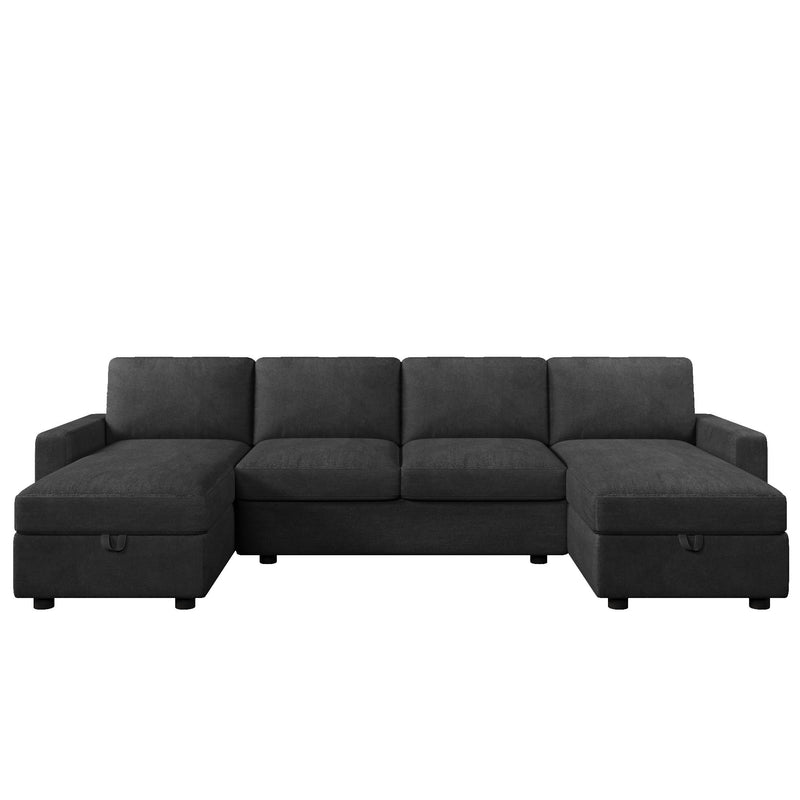 Convertible Sectional Sofa With Storage Chaise Lounges And USB Ports