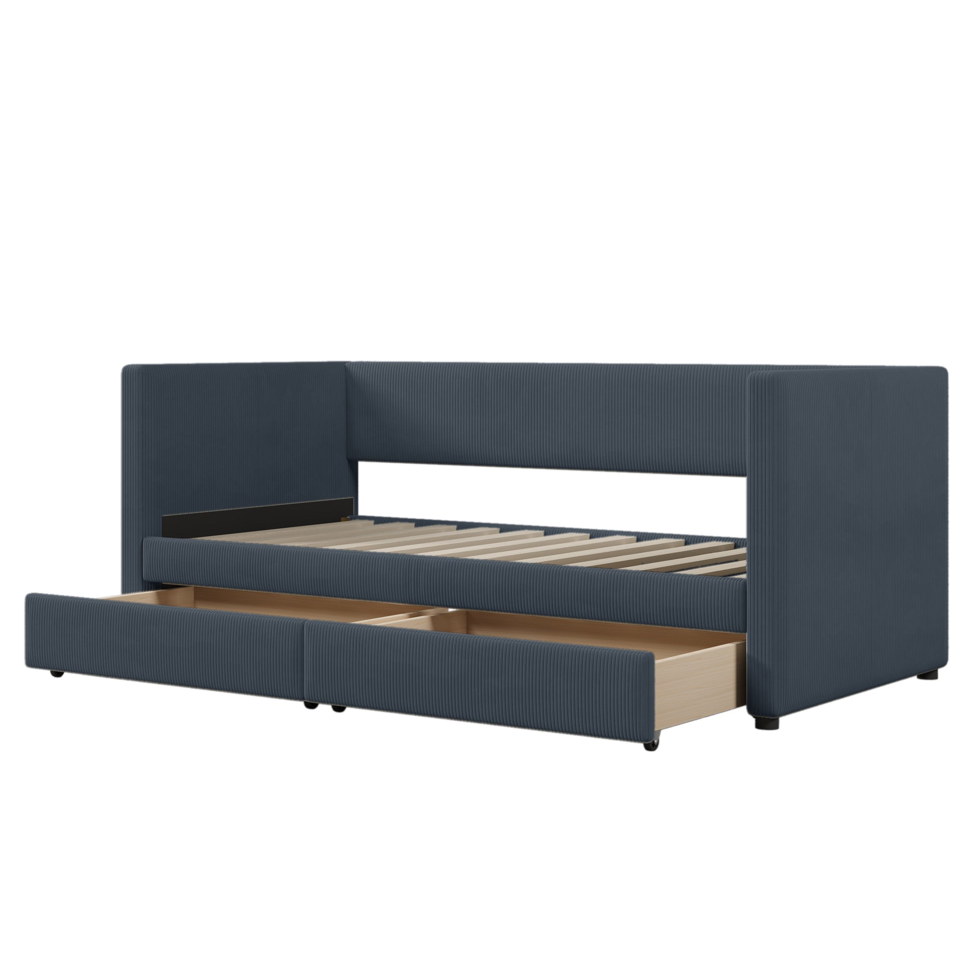 Twin Size Corduroy Daybed with Two Drawers and Wood Slat, Gray - Atlantic Fine Furniture Melbourne FL