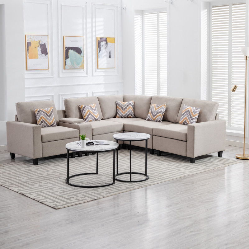 Nolan - Fabric 6 Piece Sectional Sofa With Pillows And Interchangeable Legs