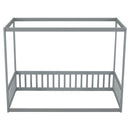 Canopy Frame Floor Bed With Fence, Guardrails