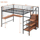 Loft Bed With Desk And Grid, Stylish Frame With Lateral Storage Ladder And Wardrobe