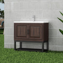 Modern Freestanding Bathroom Vanity With Ceramic Sink, Hot And Cold Faucet, Storage Cabinet & Open Shelf