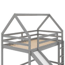 Twin Size Bunk House Bed with Slide and Ladder,Gray