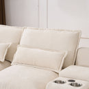 U Shaped Sofa With Console, Cupholders, USB Ports, 6 Seat, Bronzing Suede & Chenille