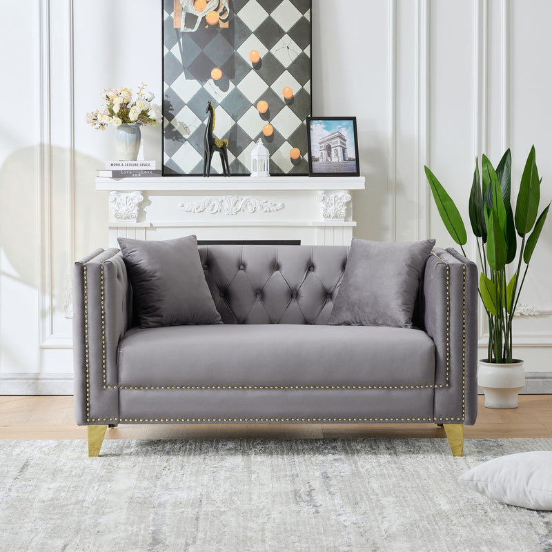 3 And 2 Seater Deep Seat Sofa With Button Nailhead, Square Arm Couches, Furniture For Living Room - Gray