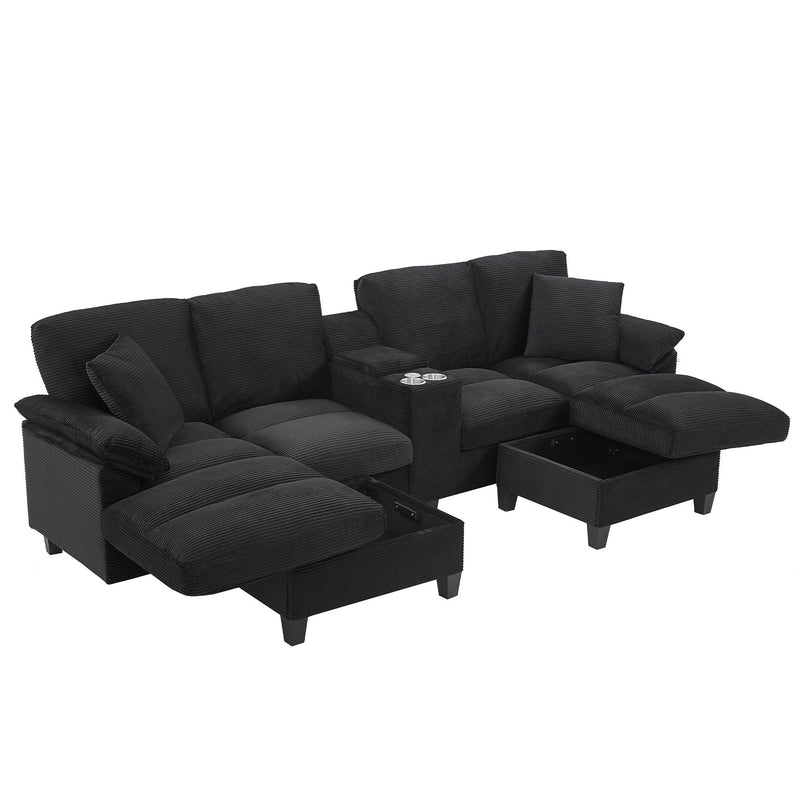 Modern U-Shaped Sectional Sofa With Storage Ottomans