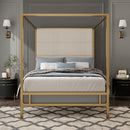 Modern Canopy Bed With Tall Upholstered Headboard