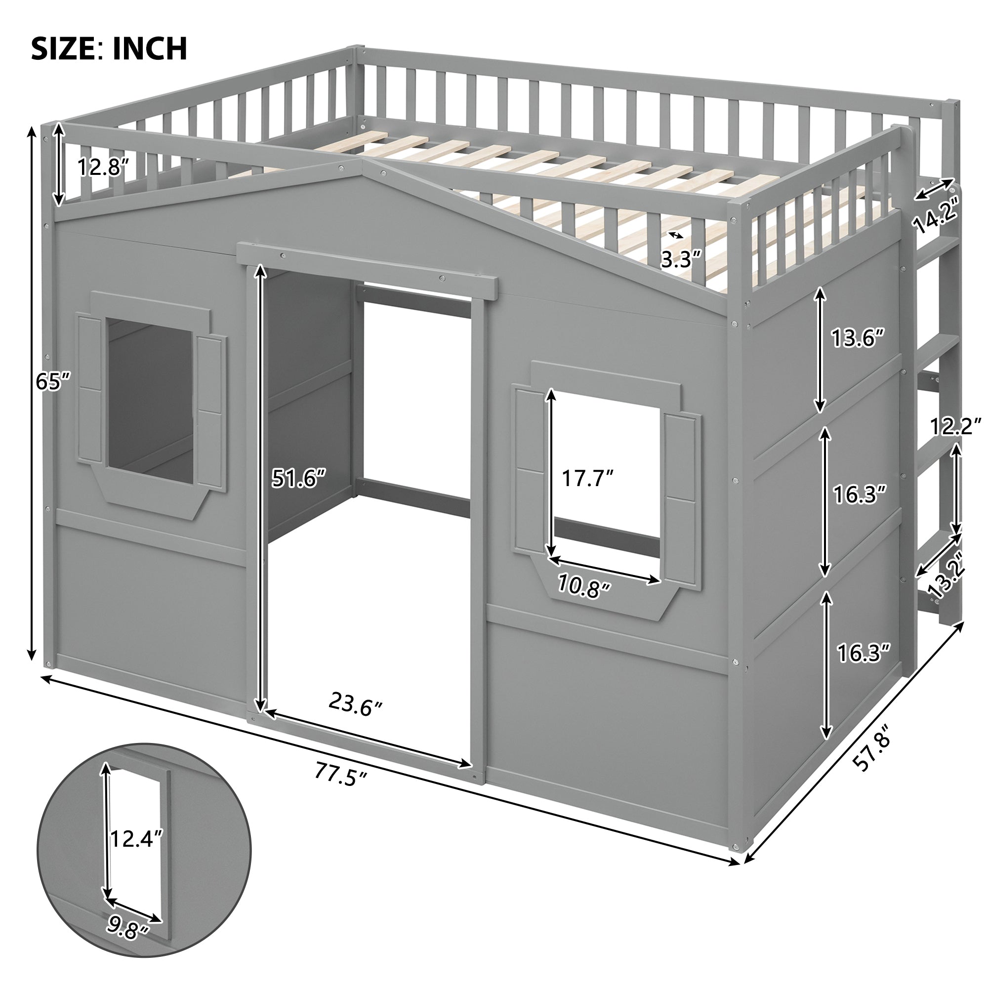 Full Size House Loft Bed With Ladder-Gray - Atlantic Fine Furniture Melbourne FL