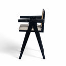 Woven Cane Plastic Backrest Bar Stool Foam Padded Fabric Seat & Durable Rubberwood Frame - Cream Gray