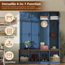 Farmhouse Hall Tree With 4 Hidden Hanging Hooks And 8 Doors