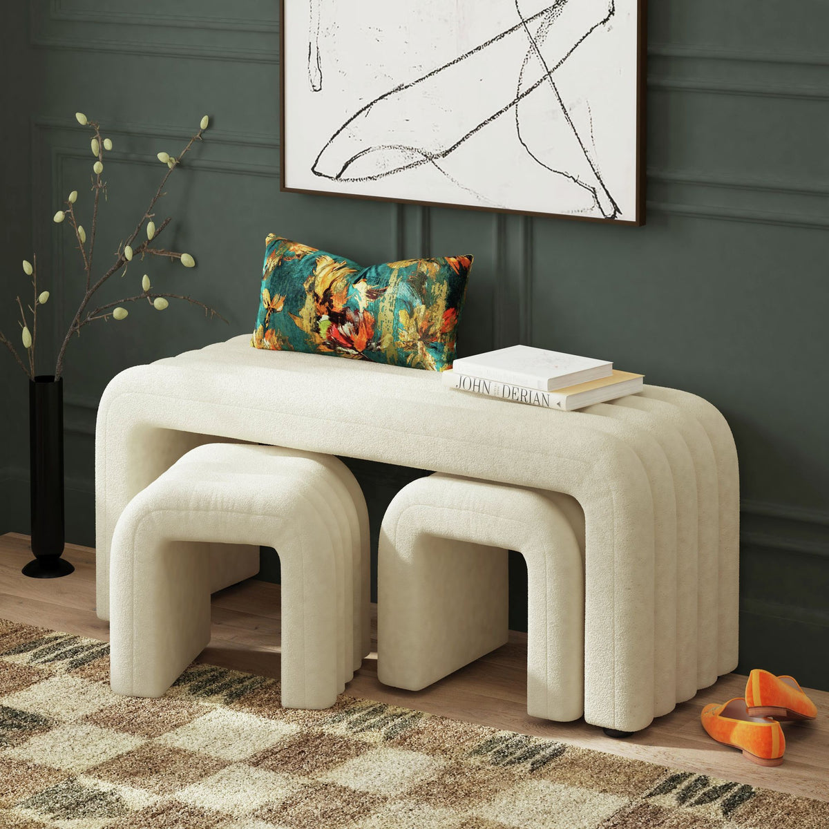 Seqouia Bench With 2 Stools in Cream by Elements International, view 9