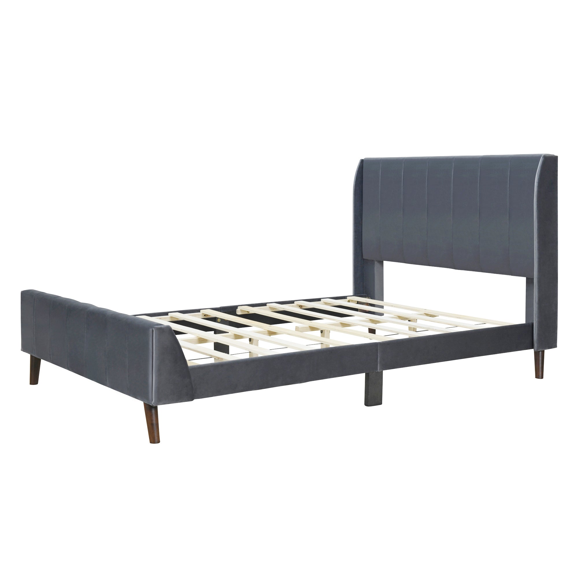 Full Size Upholstered Platform Bed, Velvet, Gray - Atlantic Fine Furniture Melbourne FL