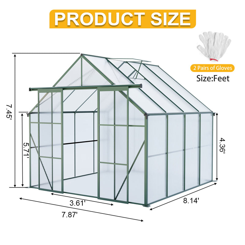 Double Door Polycarbonate Greenhouse Raised Base And Anchor Aluminum Heavy Duty Walk In Greenhouses For Outdoor Backyard In All Season