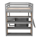 Full Size Loft Bed with Ladder, Shelves, and Desk, Gray(OLD SKU:LT100226AAE)