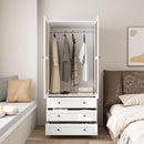 Hollow Pattern 2 Door 3 Drawer Wardrobe, The Collision Of Wood Color, Suitable For Bedrooms And Dressing Rooms - White
