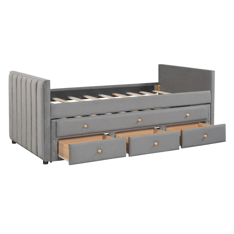 Upholstered Daybed With Trundle And Drawers