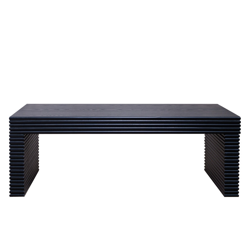 Modern Ribbed Coffee Table, Rectangular Low Profile Center Table For Living Room - Black