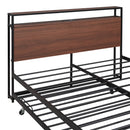 Full Size Metal Platform Bed Frame with Trundle, USB Ports and Slat Support ,No Box Spring Needed Black