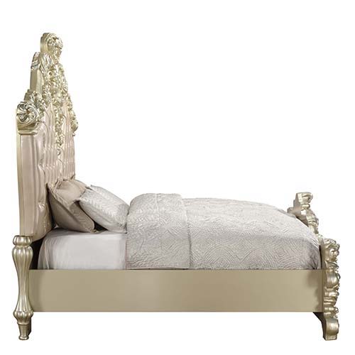 Vatican - Eastern King Bed - PU Leather, Light Gold & Champagne Silver Finish - Atlantic Fine Furniture Inc