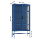 Double Glass Door Storage Cabinet with Adjustable Shelves and Feet Cold-Rolled Steel Sideboard Furniture for Living Room Kitchen BLUE