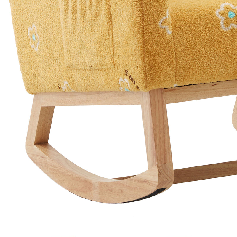 Modern Accent Rocker Armchair With Side Pocket, Upholstered High Back
