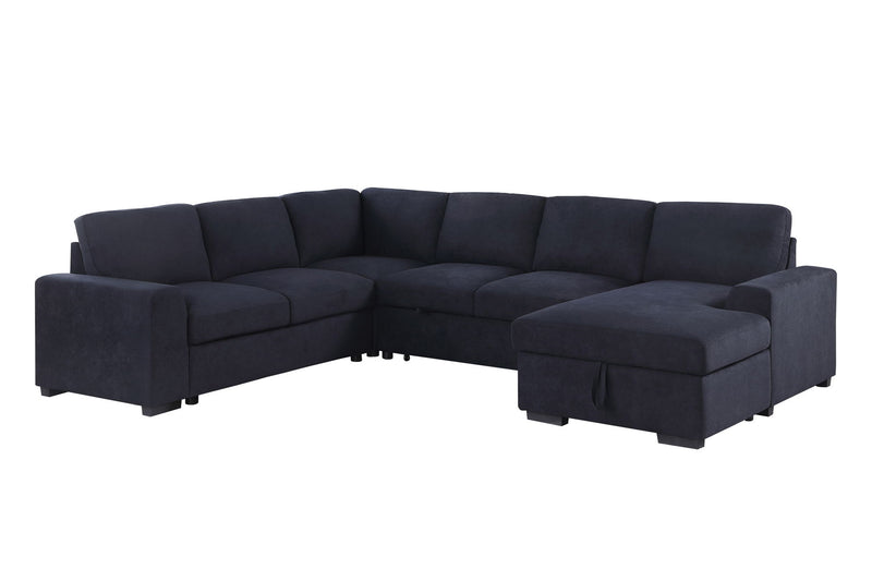 Selene II - 117.5"W Dark Gray Woven Fabric Sleeper Sectional Sofa With Right-Facing Storage Chaise