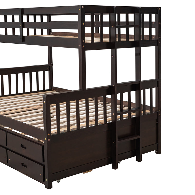 Twin-Over-Full Bunk Bed with Twin size Trundle , Separable Bunk Bed with Drawers for Bedroom - Espresso