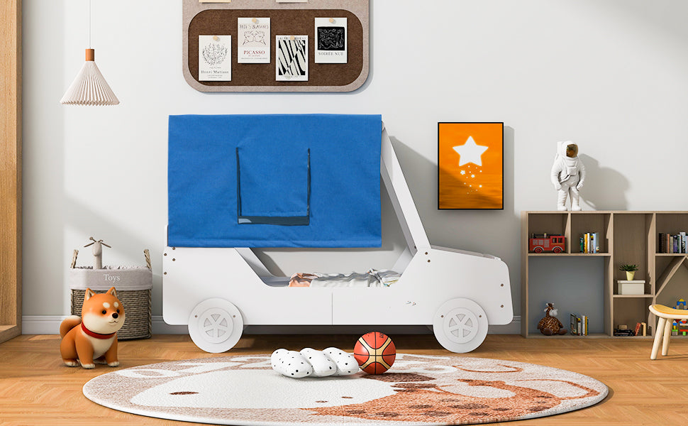 Twin Size Car Shaped Bed with Tents,White - Atlantic Fine Furniture Melbourne FL