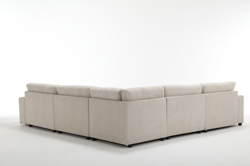 Oversized Modular Sectional Sofa Set,Corduroy Upholstered Deep Seat Comfy Sofa   Beige