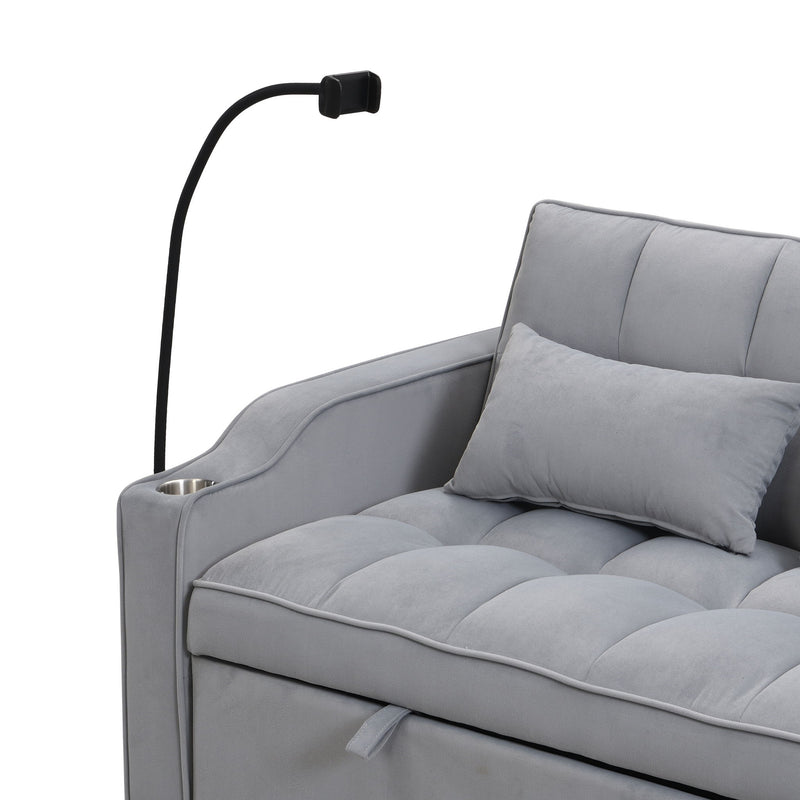 Modern Velvet Loveseat Futon Sofa With Pullout Bed, Adjustable Reclining Backrest, Toss Pillows