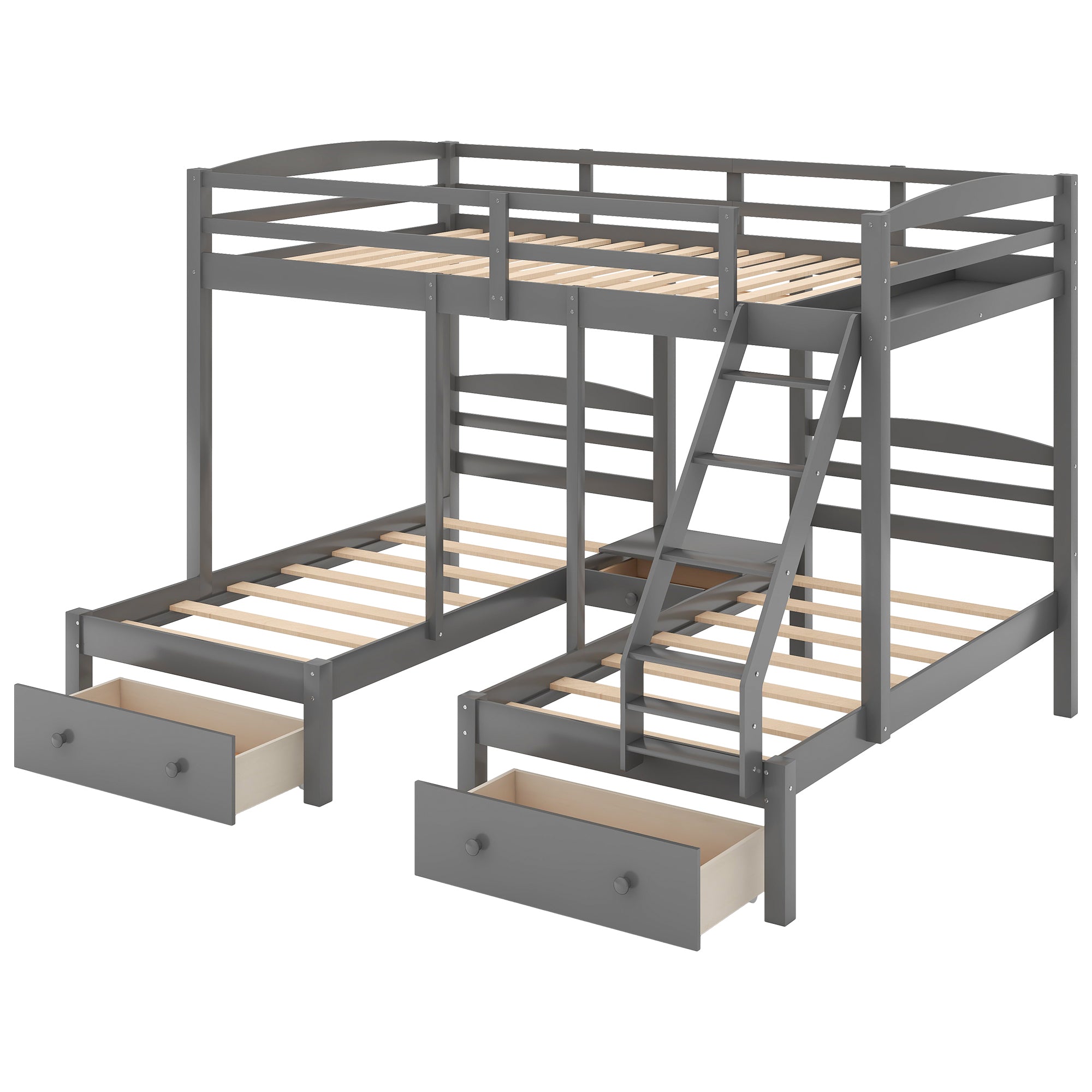 Full over Twin & Twin Bunk Bed,Triple Bunk Bed with Drawers, Gray - Atlantic Fine Furniture Melbourne FL