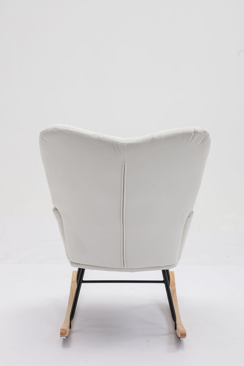 Mid-Century Modern Teddy Fabric Tufted Upholstered Rocking Chair Padded Seat For Living Room Bedroom