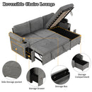 Convertible L Shaped Sofa Couch With Storage, Cup Holders, USB Ports