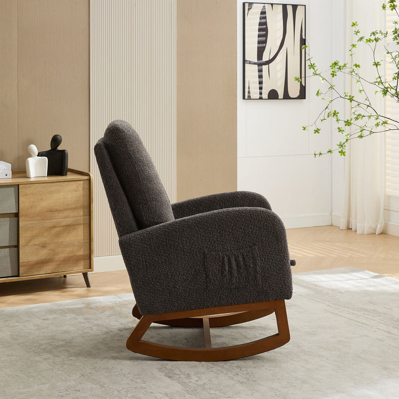 High Back Glider Rocking Chair With Retractable Footrest And Rubber Wood Legs