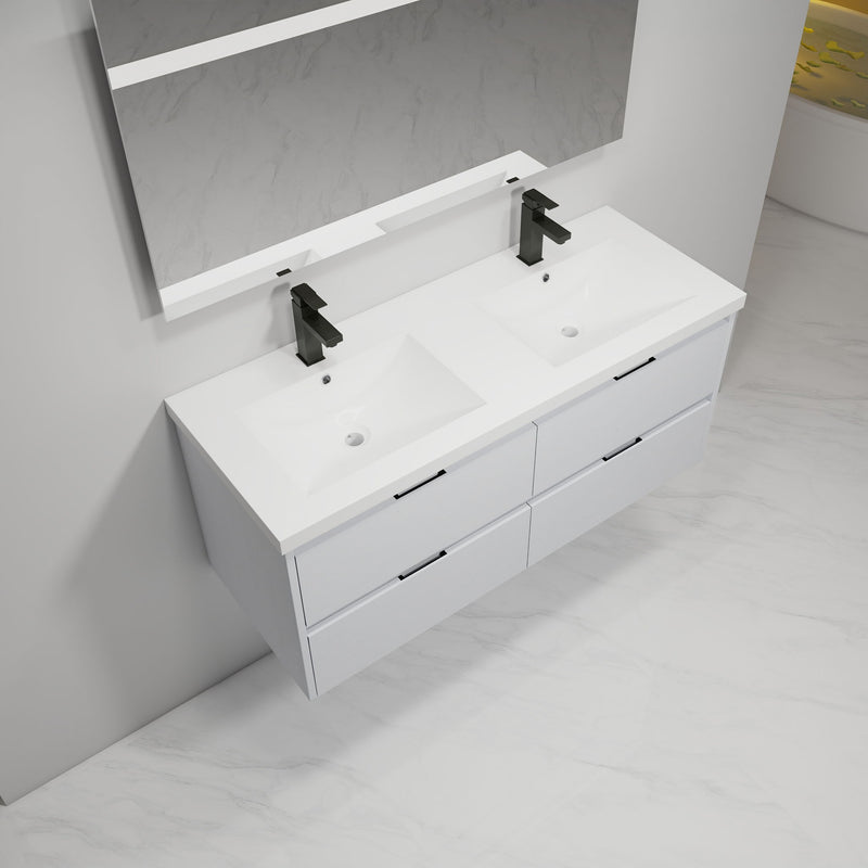 Modern Floating Bathroom Vanity With Dual Resin Sink, Soft Close Drawers