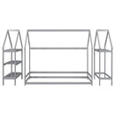 Twin size wood house bed with storage shelf and hanger ,kids bedroom set,Grey