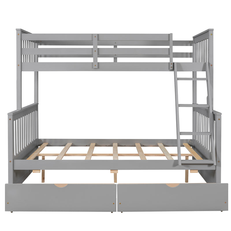 Twin-Over-Full Bunk Bed with Ladders and Two Storage Drawers(Gray){old sku:LT000165AAE}