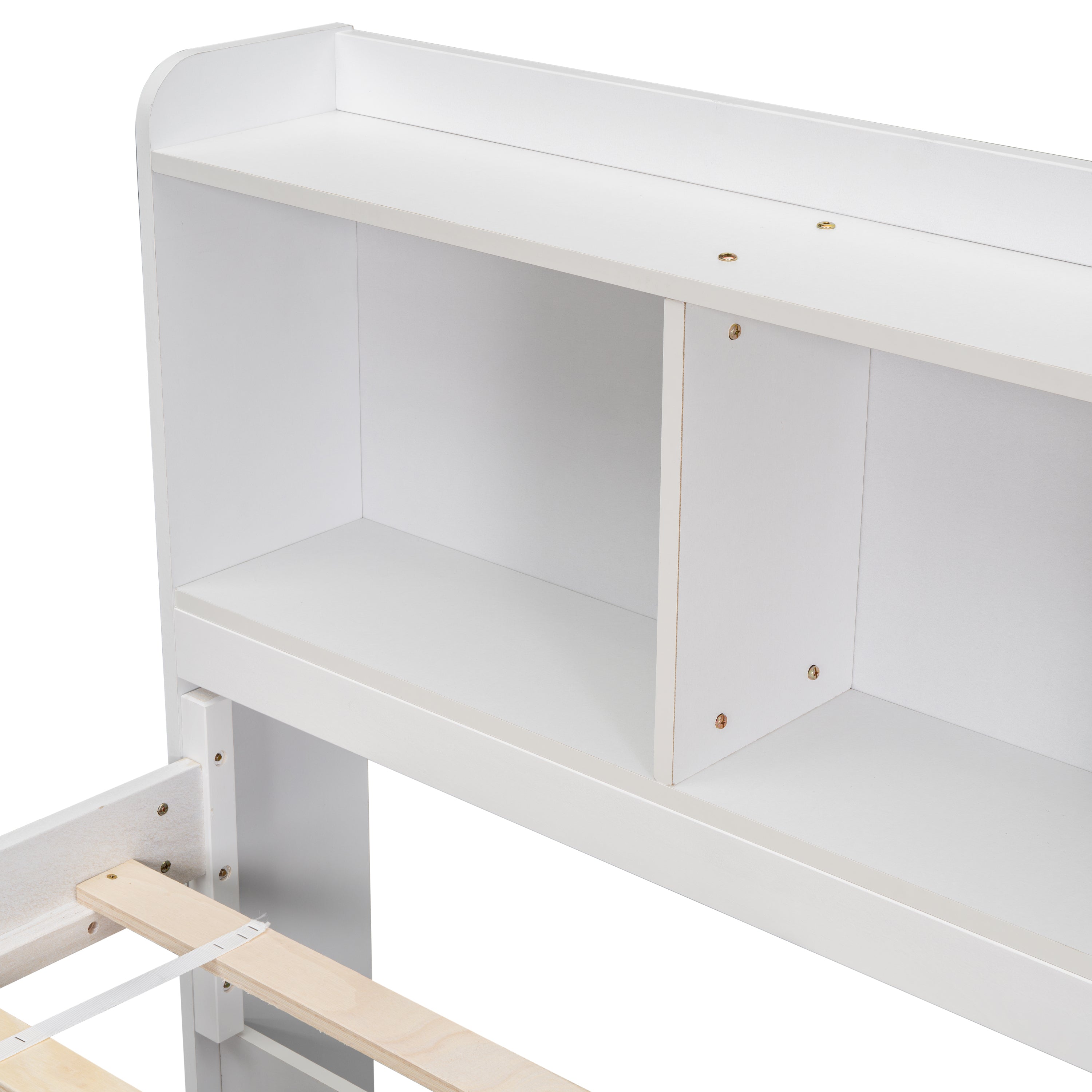 Full Bed with Bookcase Headboard, Under bed Storage Drawers and Bed End Storage Case,White