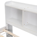Full Bed with Bookcase Headboard, Under bed Storage Drawers and Bed End Storage Case,White