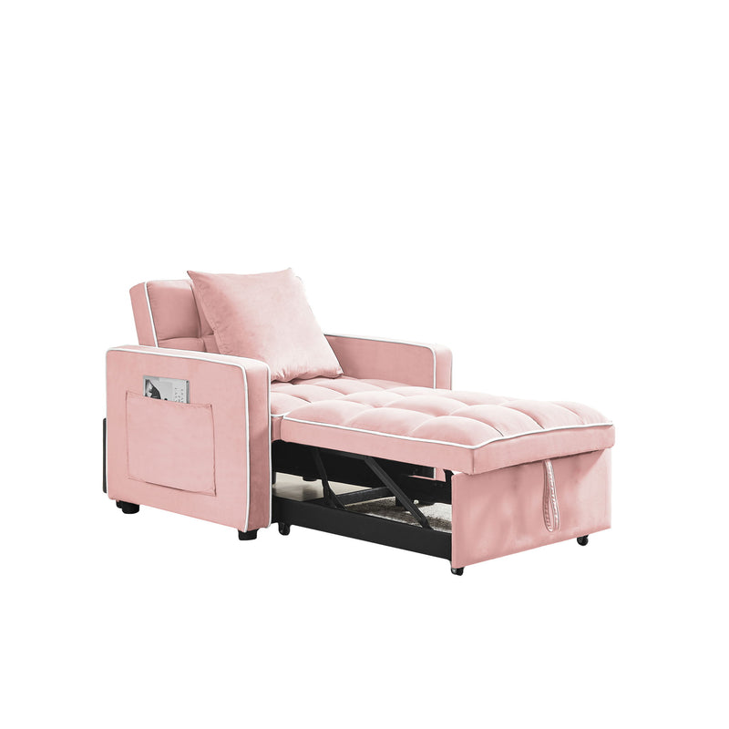 Modern Velvet 3 In 1 Sofa Bed Chair, Adjustable Recliner